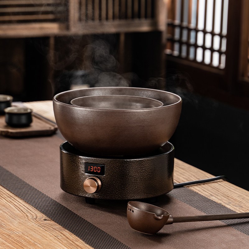 大号土陶柴烧陶瓷煮茶器电陶炉套装复古煮茶炉煮茶碗普洱茶具黑茶