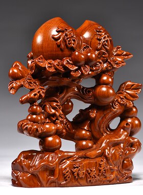 花梨木雕刻寿桃摆件送长辈祝寿贺寿多福添寿老人过大寿生日礼物