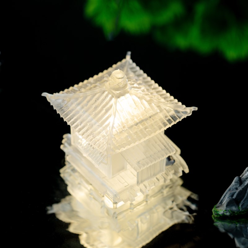 水晶草屋中式古建筑模型造景摆件假山吸水石水陆缸微景观盆景