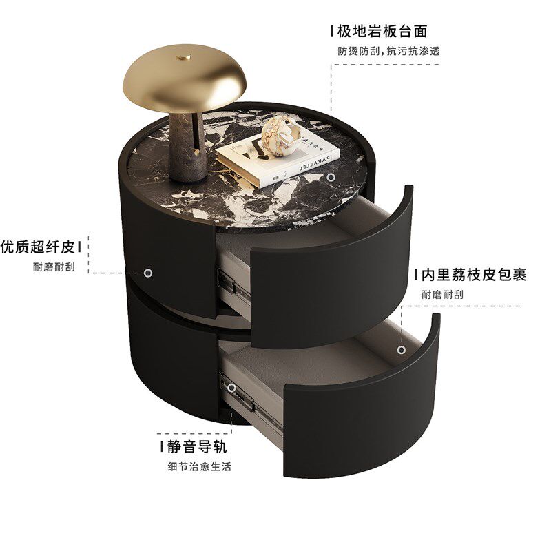 轻奢意式极简床头柜高级感个性创意实木柜子网红款岩板床头置物架