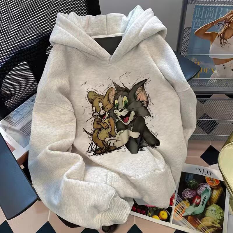 美式复古猫和老鼠连帽卫衣