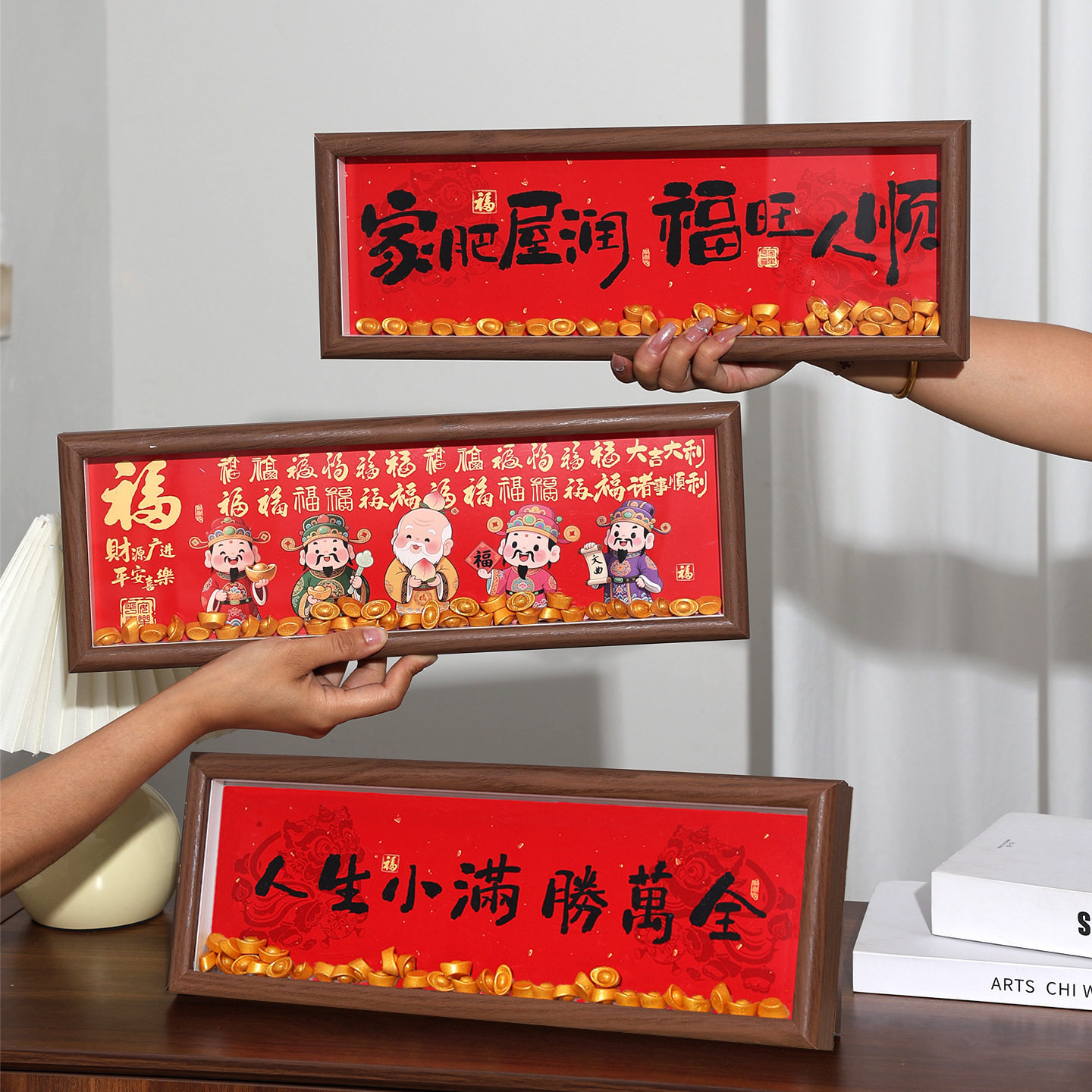 新年相框摆台马年新款招财神爷聚宝盆钱到家发财元宝玄关装饰摆件