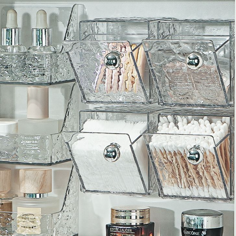 卫生间壁挂镜柜翻盖收纳盒化妆棉口红免打孔整理盒透明轻奢置物架