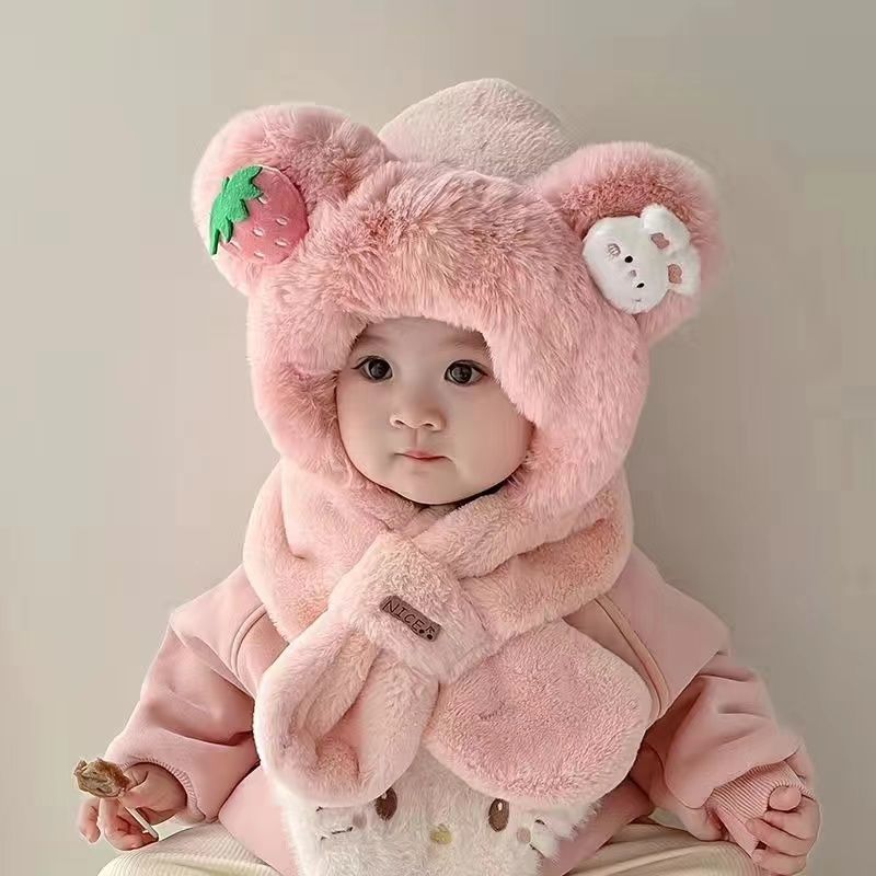 儿童帽子围巾一体套头护脖帽超萌秋冬季毛绒女童婴儿保暖加厚护耳