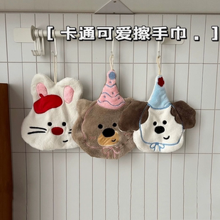 吸水加厚手帕抹布 可爱小熊小狗厨房高颜值擦手毛巾卡通可挂式