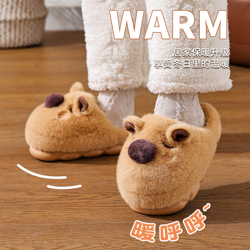 冬季棉拖鞋男女童保暖卡通可爱加绒毛毛居家亲子防滑软底包跟棉鞋
