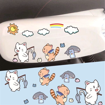 可爱小猫咪钓鱼电动车贴纸划痕遮挡遮盖卡通装饰创意电瓶车摩托车车身车头车尾侧面车门保险杠大灯下面小贴纸