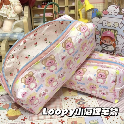卡通笔袋防水版可爱甜美少女心双层学生高颜值女生小学初中高中大学生卡哇伊小海狸大容量日系文具收纳袋