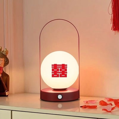 装饰台灯新人陪嫁一对长明灯床头灯红新婚结婚礼物送婚房布置夜灯
