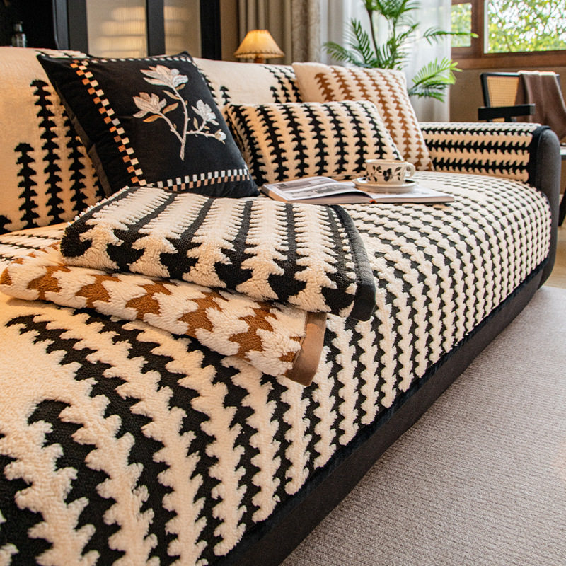 冬季加厚舒棉绒沙发垫2026新款坐垫防滑防猫抓毛绒沙发盖布套罩