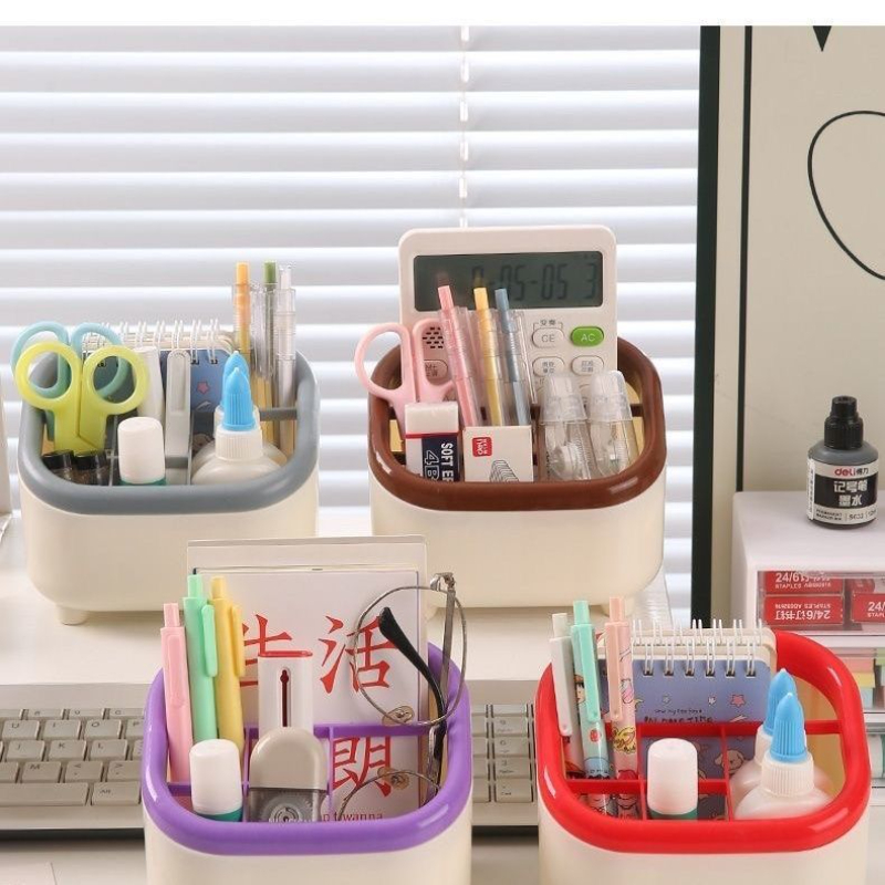 桌面收纳盒创意可爱高颜值学生宿舍文具分格收纳盒办公室储物笔筒