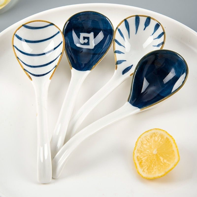 汤勺家用中号长柄弯钩勺子日式创意网红陶瓷弯勺调羹吃饭粥勺汤匙