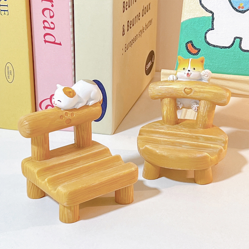 手机支架桌面装饰小摆件板凳小椅子可爱支撑架创意凳子手机平板架追剧神器多功能仿实木椅子造型简约现代小巧