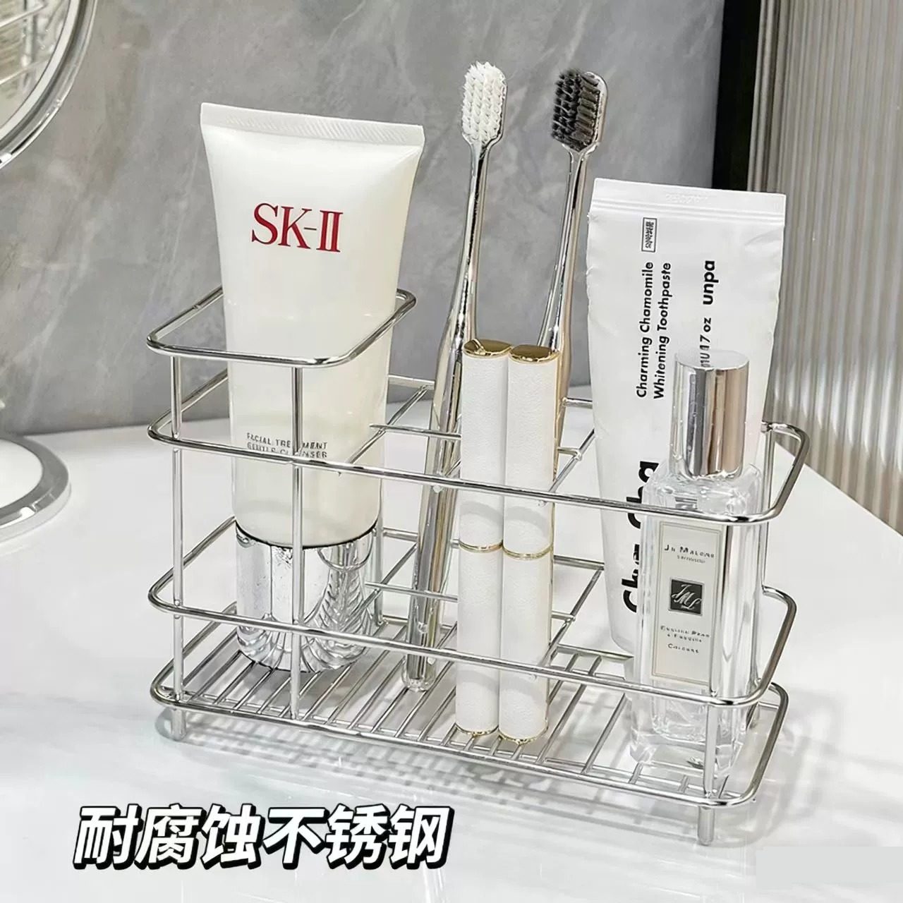 牙刷置物架电动牙刷牙膏架卫生间浴室台面高级感沥水架杂物收纳架