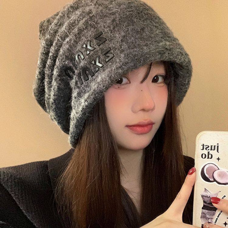 含羊毛灰色堆堆帽女秋冬季日系百搭显脸小冷帽大头围保暖包头帽子,居家日用,披肩防护帽,淘宝优惠券,粉丝福利购,淘宝优惠卷