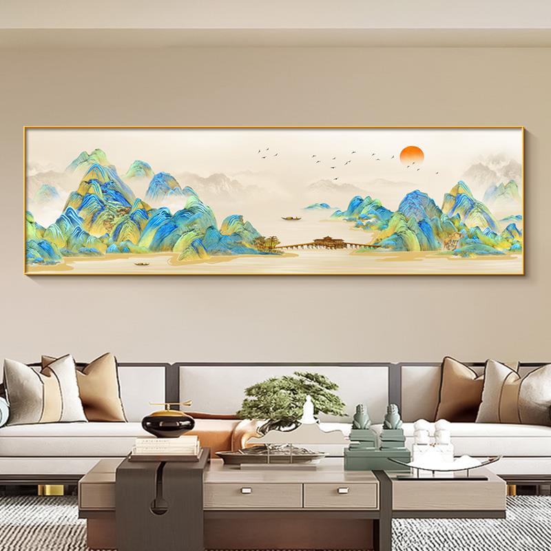 千里江山图挂画新中式客厅沙发背景墙挂画高档办公室山水画卧室画