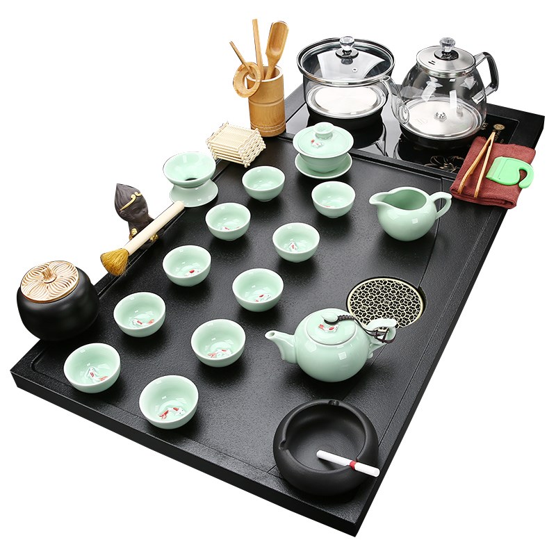 全自动玻璃茶具套装家用石材茶台茶海办公底部上水烧壶一体大茶盘