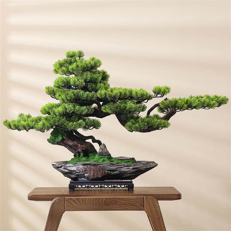 仿真迎客松绿植假树盆景入户玄关新中式客厅办公室桌面装饰品摆件