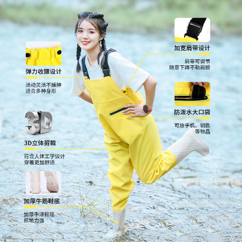 女士下水裤赶海装备大人防水衣下半身涉水服水裤水鞋连体全身雨裤