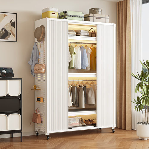 衣柜家用卧室现代简约出租房开放式挂衣架蜂窝门防尘储物柜子