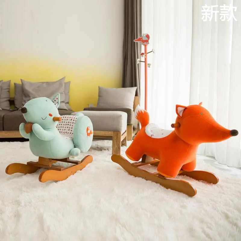 哈喜屋正品松鼠摇马木马实木儿童宝宝玩具摇摇马摇摇椅周岁新款