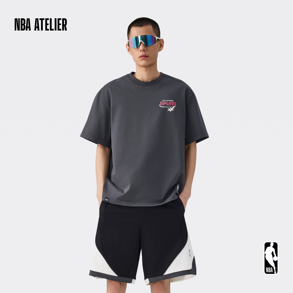 NBA ATELIER 圣安东尼奥马刺队暗影深灰色男款US微阔渐变刺绣T恤