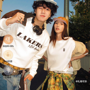 【试用】NBA ATELIER湖人加绒卫衣抗静电圆领情侣秋冬保暖套头衫