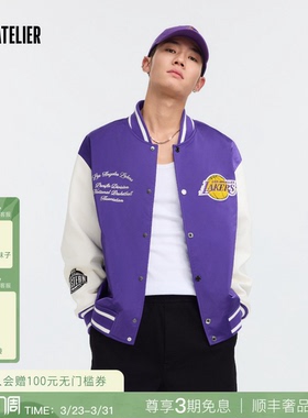NBA ATELIER湖人队复古撞色棒球领夹克运动休闲户外厚外套春季