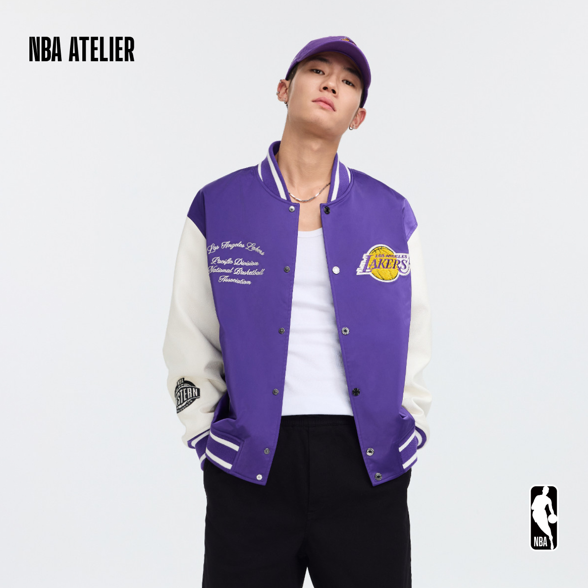 NBA ATELIER湖人队复古撞色棒球领夹克运动休闲户外厚外套春季