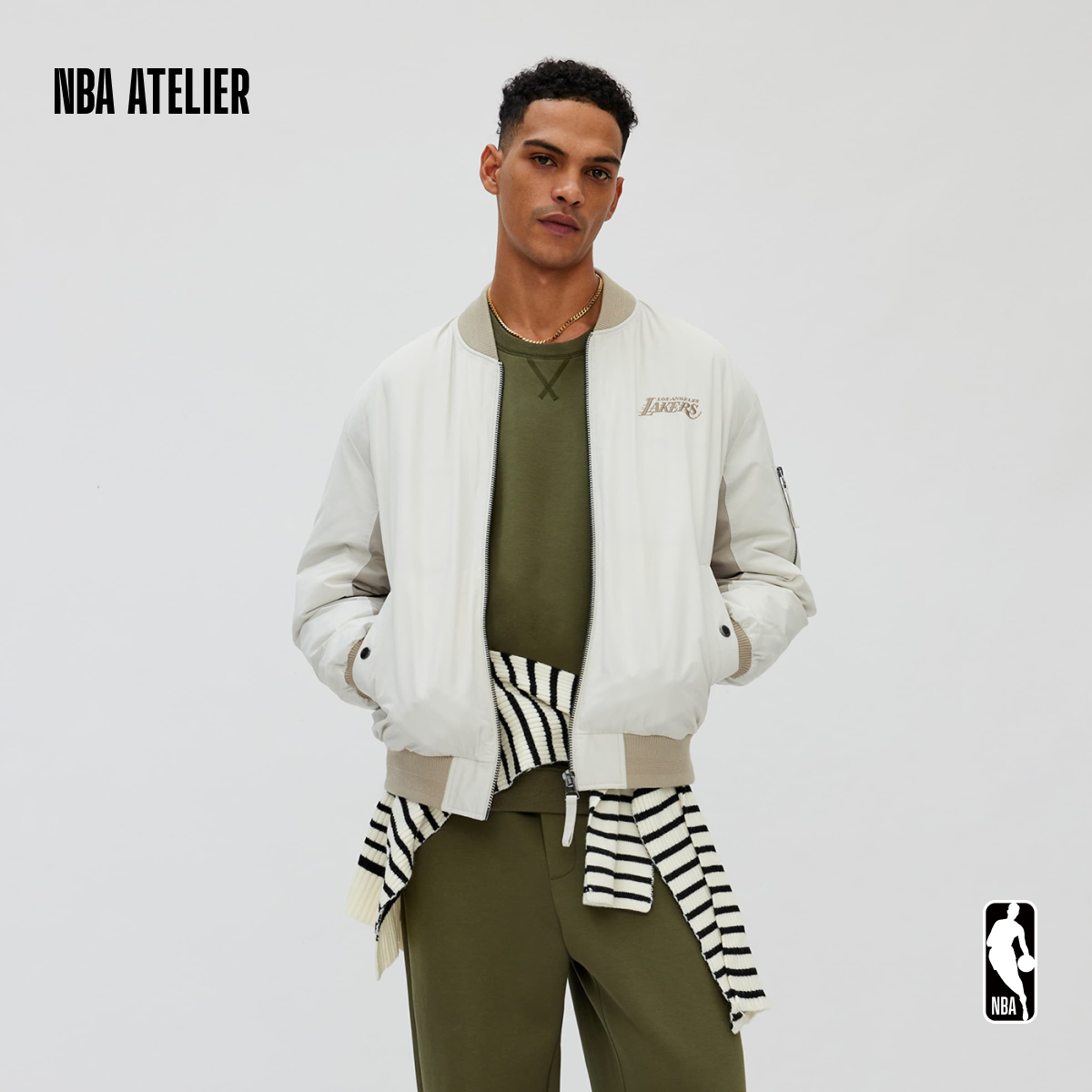 NBA ATELIER湖人轻薄短款羽绒服运动外套夹克男女情侣同款
