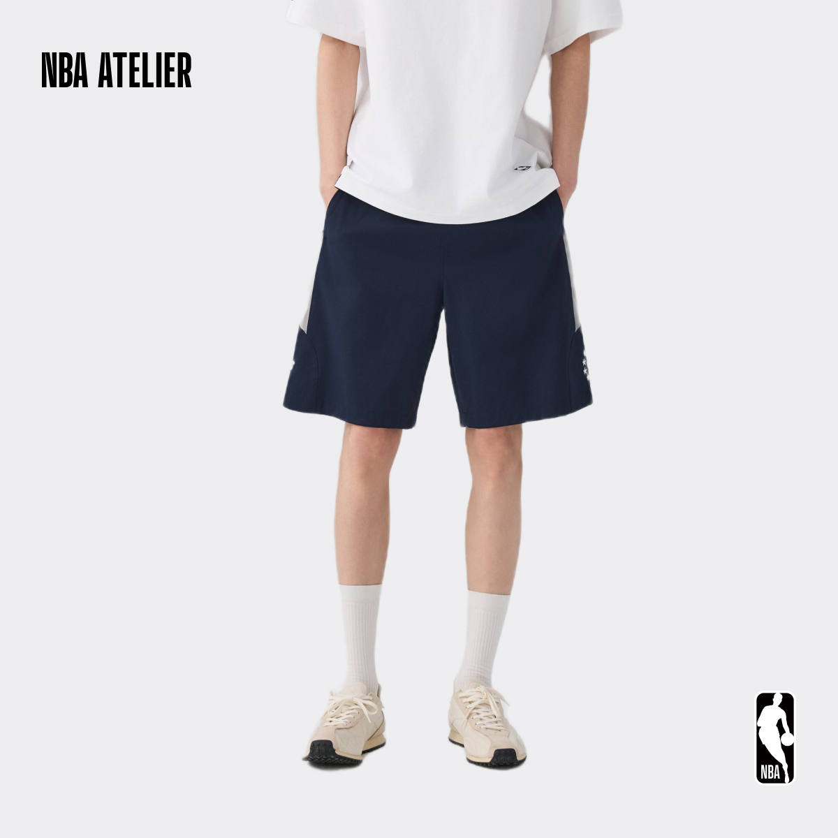 [闫桉同款]NBA ATELIER费城76人队宽松松紧腰撞色夏季运动短裤男