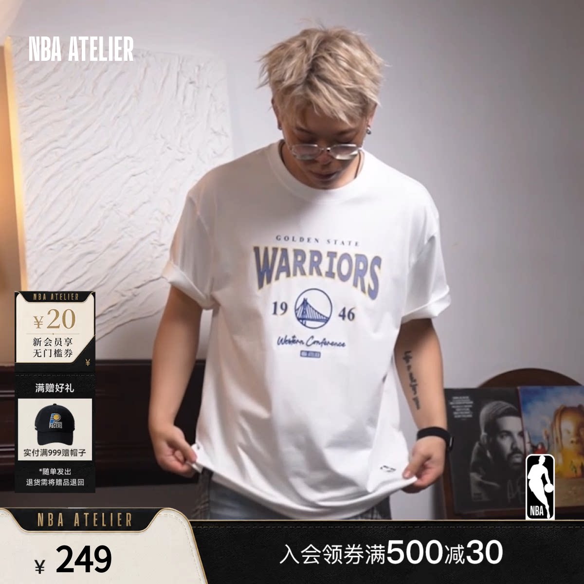 NBA勇士队圆领运动休闲短袖t恤图片