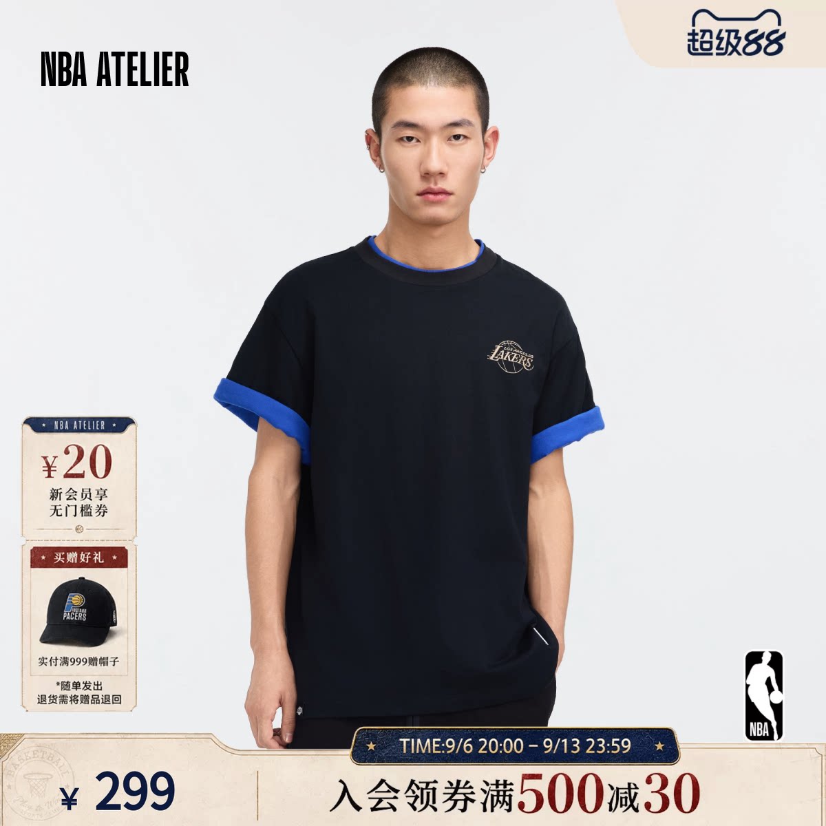 NBA湖人队刺绣字母短袖t恤情侣款图片