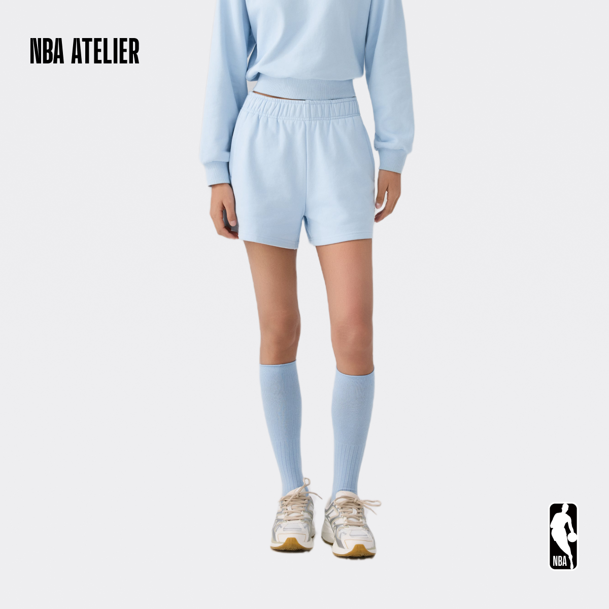 NBA ATELIER天蓝色宽松女款卫衣套装短裤休闲日常百搭下装卫裤子
