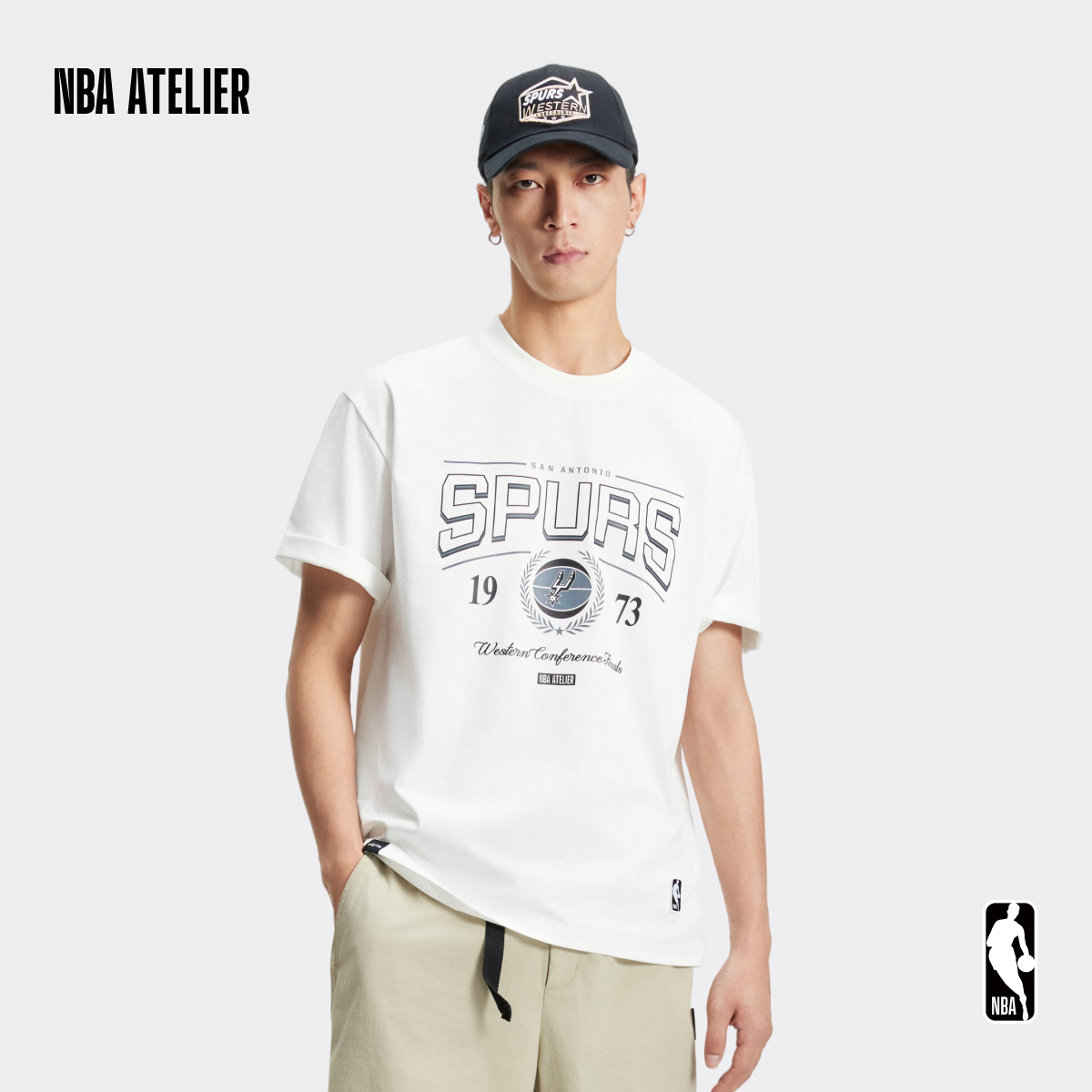 NBA ATELIER季后赛圣安东尼奥马刺队白色落肩抑菌凉感遮热短袖T恤