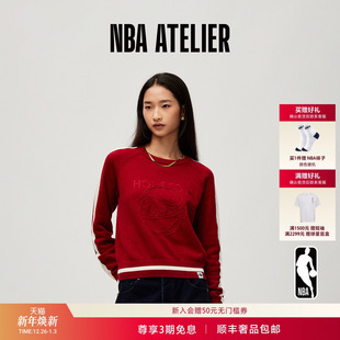 毛衣女装 ATELIER火箭队酒红色宽松落肩拼色针织衫 NBA 25秋冬新款