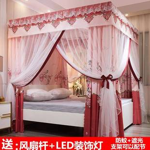 双层床帘一体式 新款 遮光布蚊帐1.8三开门家用床幔1.5米公主风纹账