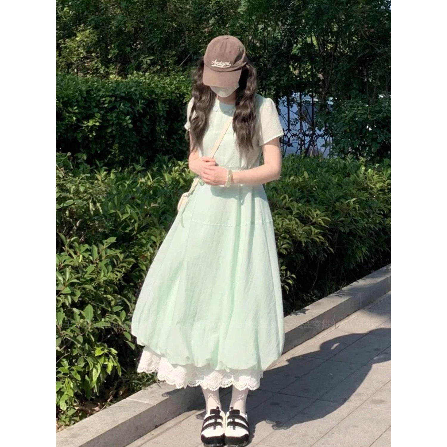薄荷绿色背心连衣裙子女夏季2026新爆款海边度假收腰显瘦花苞长裙
