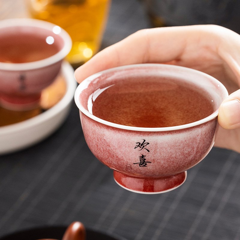 窑变豇豆红主人杯个人专用功夫茶杯陶瓷高端家用品茗定制单杯茶盏