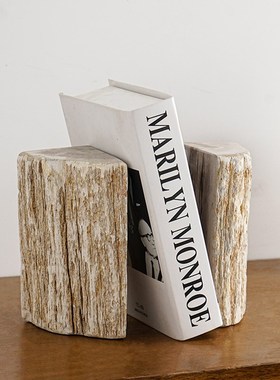 侘寂风摆件木化石书立书靠现代简约工艺品客厅样板间书房高端书挡