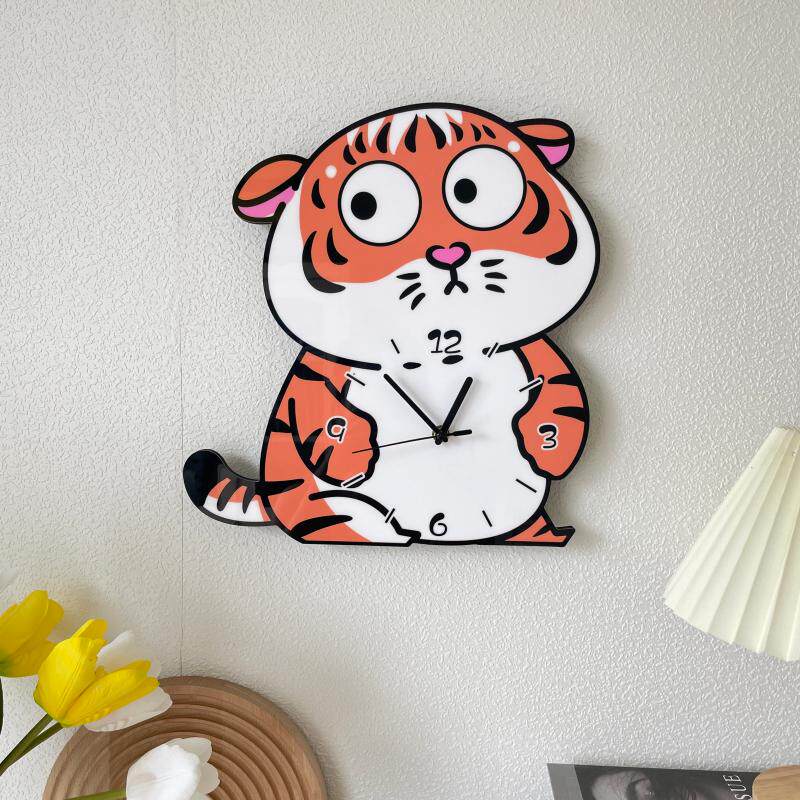 老虎卡通创意儿童房静音装饰挂墙钟表客厅卧室动物个性时钟挂钟
