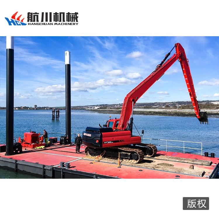 航水上打桩平CSD-300台川定位桩挖机浮体船水上挖机钩平机台