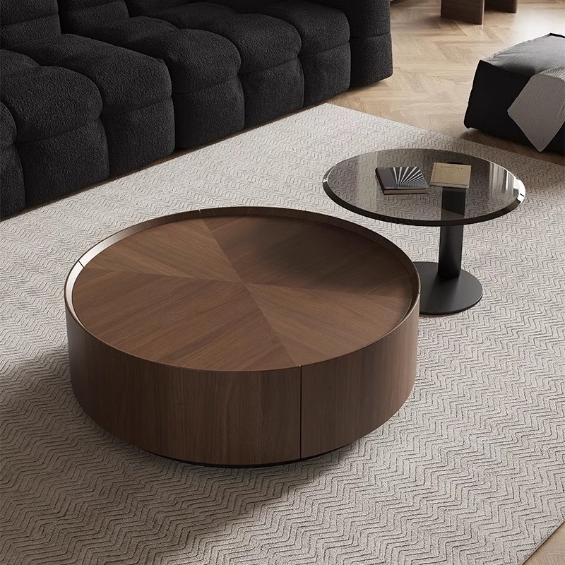 实木胡桃木圆形茶几【工厂直销】