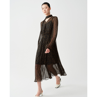 裙子高级感女装 Evoca 通勤长袖 新款 Verse黑色波点防晒连衣裙夏季