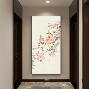 玄关开门见喜梅花客厅装饰画新中式喜上眉梢挂画大尺寸海棠壁画
