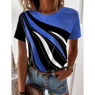 2023夏季亚马逊独立站wish跨境欧美几何3D数码印花短袖圆领T恤女