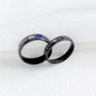 极速-Jewelry Hjer King His Queen Titanium Steel Black Couple