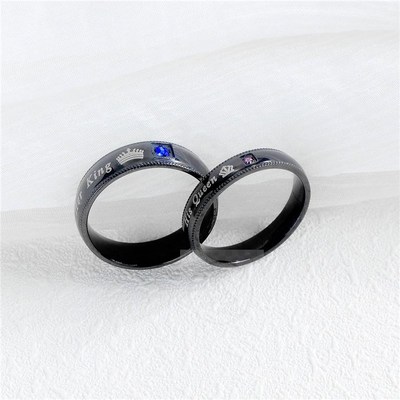 极速-Jewelry Hjer King His Queen Titanium Steel Black Couple