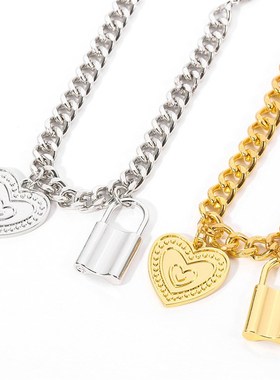 极速欧美复e古首饰情侣同心锁爱心手錬 潮牌个性男女手镯 合金饰