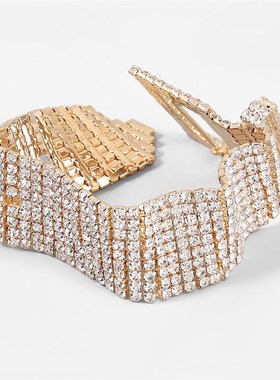 极速欧美跨境流i行合金镶钻水钻腰带手錬女时尚个性超闪夸张跨境